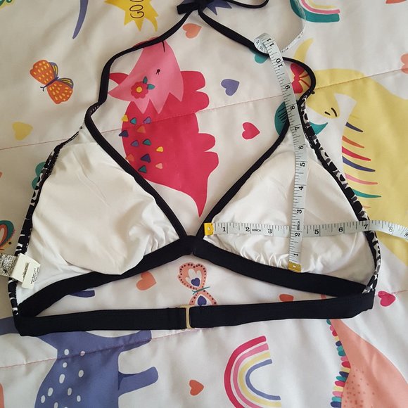 black white geometric print triangle halter bikini swimsuit top - Picture 2 of 3